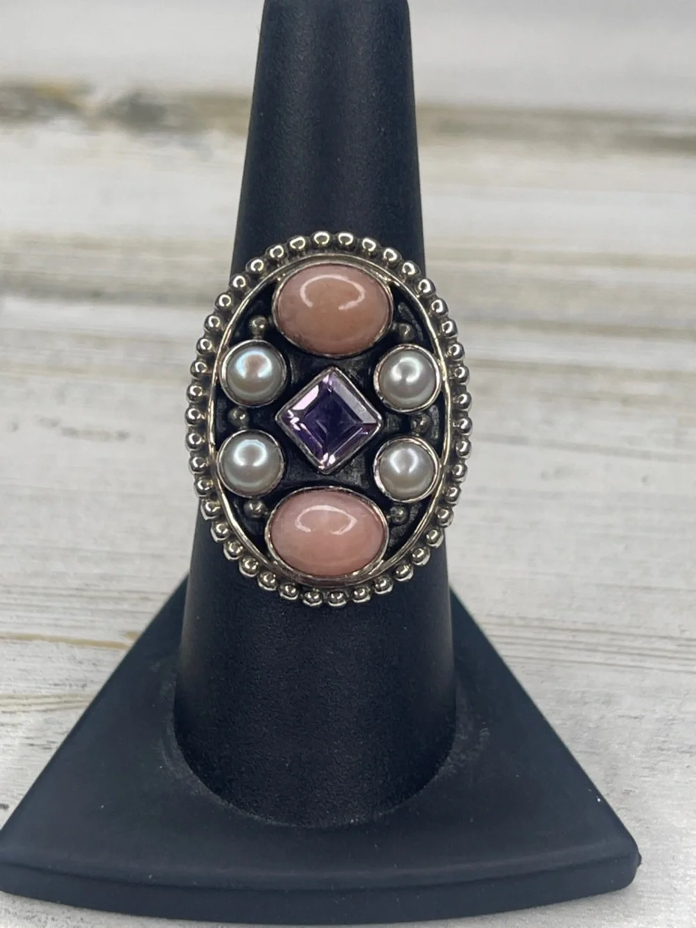 Nicky Butler Sterling Silver Pink Moonstone Pearl Amethyst Ring